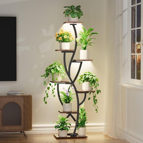 Support pour plantes d'intérieur avec lampes de croissance – Étagère d'angle pour plantes d'intérieur de 147,3 cm, 7 niveaux de haut, support lumineux pour plantes d'intérieur, supports de (1/5)