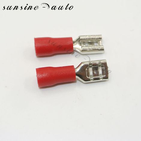 50 terminales de crimpado hembra aislados para cables de 2,8 mm, 4,8 mm y 6,3 mm, adecuados para conectores de cable con diámetros de 0,5-2,5 mm² y calibre 22-10 AWG.