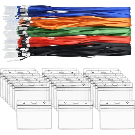 Lot de 50 Porte-badge, Cordon nylon, PVC transparent, 9,8x8,2cm, Carte 9x6cm, Bureau, École (1/5)