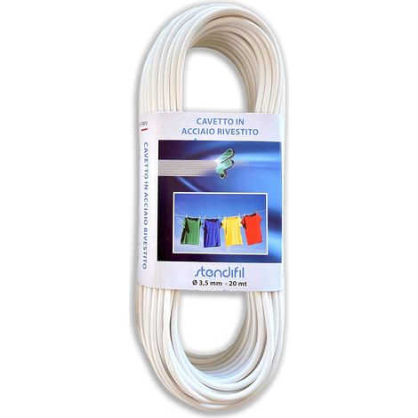Corde à Linge Blanche de 3,5 mm en Acier - 20 MÈTRES - Fil Câble Séchoir à Linge Plastifié pour extérieur pour étendre Le Linge Les Vêtements - Couleur Blanc (1/5)