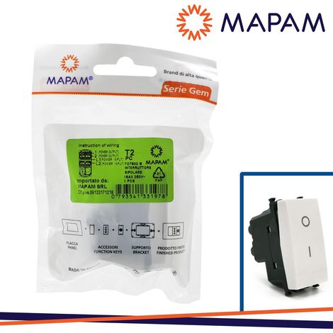 INTERRUTTORE BIPOLARE 01 T2-GEM 602 BIANCO IN BLISTER
