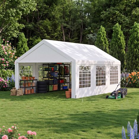WOLTU Pavillon 4x6m, Partyzelt wasserdicht, Gartenpavillon mit 8 Wänden, mit 6 abnehmbaren Fenstern, Stahlrahmen und PE, für Outdoor Garten Camping, Weiß (1/5)