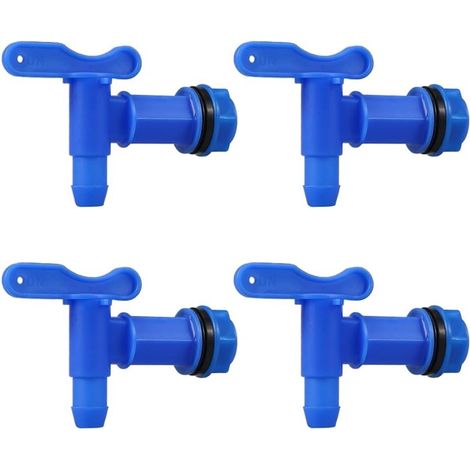 Lot de 4 robinets pour récupérateur d'eau de pluie - 25 mm - Robinet en plastique pour seau d'eau de pluie - Valve de rechange en plastique - Robinet de sortie - Robinet en plastique - Avec écrou et j (1/5)