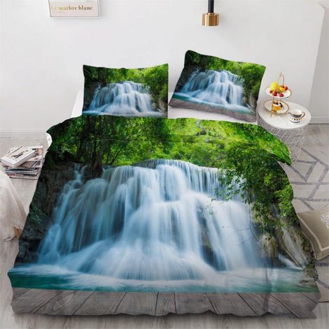 Bettwäsche-Set 155x220 cm 3-teilig Mikrofaser mit 3D Wasserfall-Motiv