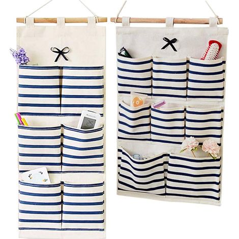 Confezione da 2 contenitori da parete, appendiabiti, borsa portaoggetti da parete con 6 e 8 tasche, multifunzionale, per bagno, porta, armadio, camera da letto (1/5)
