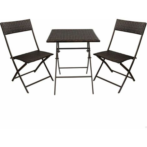 Aktive Set Tisch und 2 Stühle Braun Rattan Stahl