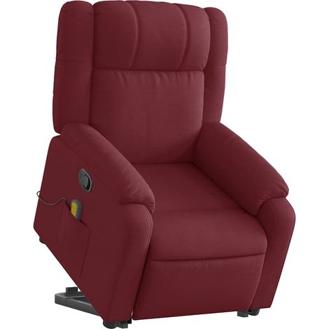vidaXL Poltrona Alzapersona Massaggio Reclinabile Rosso Vino Tessuto
