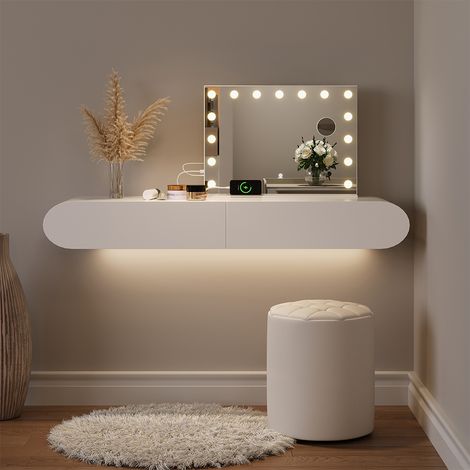 Espejo de tocador Greta, Blanco, 58 x 47 cm con iluminación LED, Vicco