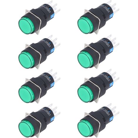 Interrupteur poussoir 12V LED vert, 25 pièces, bouton rond 16mm, verrouillage et momentané, 8 broches, pour panneau de commande (1/5)