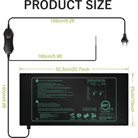 Tapis chauffant pour plantes avec thermostat, tapis chauffant avec thermostat, tapis chauffant numérique pour serre, tapis chauffant pour serre d'intérieur, tapis chauffant pour semis, germination des