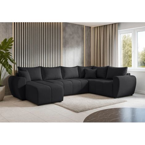 AX LIVING Malatya U XL Wohnlandschaft U Form XXL Ecksofa Schwarz modern R