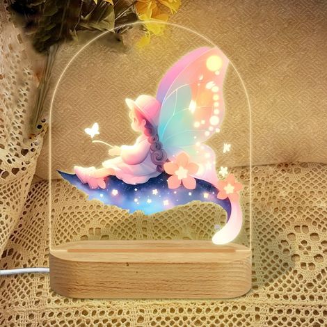 Veilleuse en forme d'arc avec papillon rose-violet pailleté Lampe LED 7 couleurs Décoration chambre enfant Cadeau naissance (1/5)
