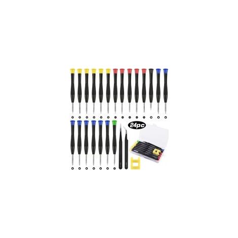 Ensemble d'outils de réparation mini 24 pièces, tournevis de précision, lunettes PC, montre PS4, lunettes à bijoux, téléphone portable avec 2 pinces, aimant et boîte de rangement