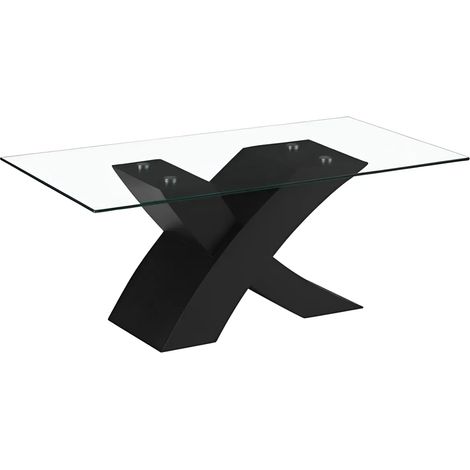 Tavolino da salotto Shiva piano in vetro e base nera a incrocio 110x60x45H (1/4)