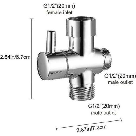 Vanne Dérivation - Laiton - Chrome - 3 Voies - G1/2 Pouces - Pour Robinet Évier et Douche à Main - 1 Pièce (1/3)