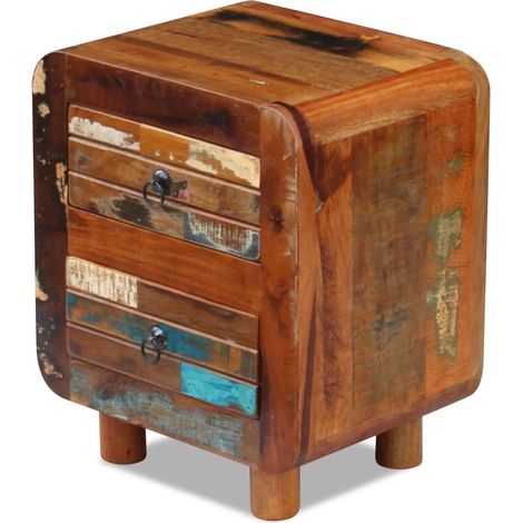 Mesita de noche cómoda mueble de dormitorio madera maciza recuperada 43 x 33 x 51 cm 1402012