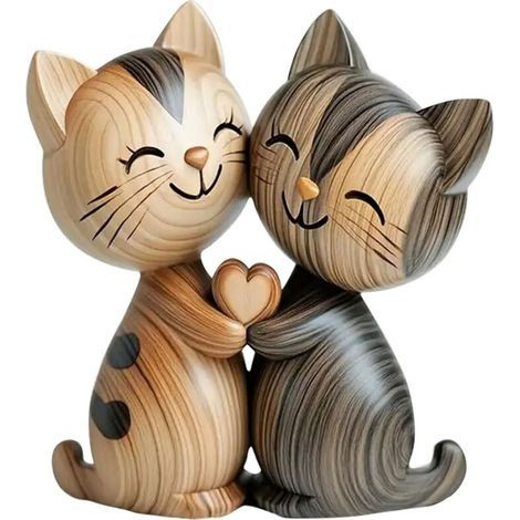 Holzskulptur eines Katzenpaares – Flache 2D-Tischdekoration mit kuschelnden Katzen, Dekoration für Zuhause und Büro, einzigartiges Geschenk für Katzenliebhaber (1/5)