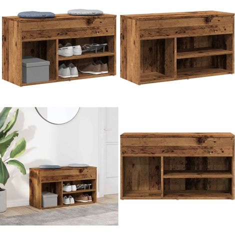 Banco zapatero madera de ingeniería negro 80x30x45 cm - Banco de madera - Almacenamiento de zapatos