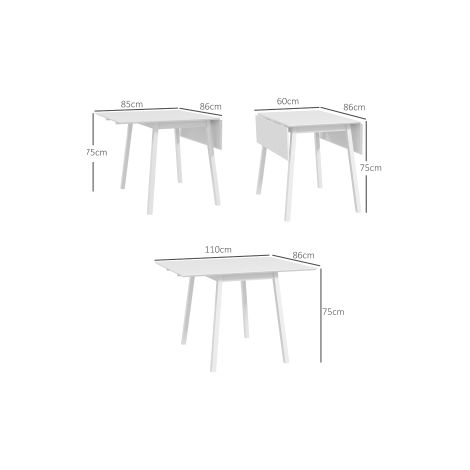 Table à manger pliante blanche en bois pour 2 à 4 personnes avec pieds rabattables et format compact pour cuisine et petits espaces (1/5)