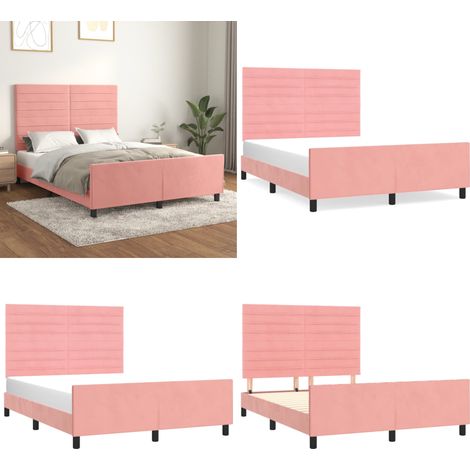 Cadre de lit sans matelas rose 140x190 cm velours - Lit Double - Chambre À Coucher - Lit Capitonné - Literie - Meuble Design - Home & Living (1/5)