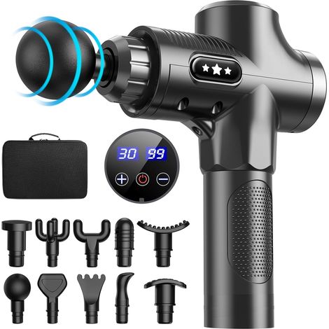 Pistolet de Massage Musculaire, 30 Vitesses et 10 Têtes de Massage, Massage Gun de Muscle Profonds avec l'Écran LCD, Utilisé Pour Soulager la Fatigue Musculaires (1/5)