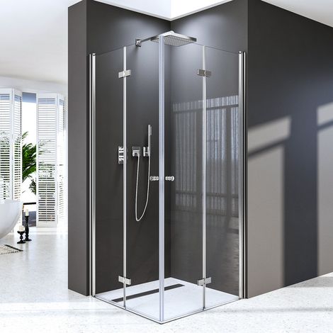 WDWRITTI Duschkabine 80x100cm Eckeinstieg Falttür, Duschkabine 100x80cm Eckeinstieg Drehfalttür Dusche Duschabtrennung mit 6mm ESG Sicherheitsglas Glas Duschwand Höhe: 185cm