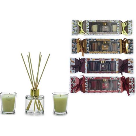 TRADE SHOP - Set Fragranza Ambiente Diffusore Con 6 Bastoncini 2 Candele Profumate Casa Centrotavola -