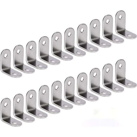 Escuadra de esquina de acero inoxidable de 90 grados en ángulo recto, escuadra en forma de L, soporte de fijación, color plata, 20 piezas, 30 x 30 x 16 mm - Crezuo