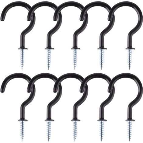 10 ganci a vite da 2 pollici, ganci a vite per soffitto per bagno, cucina, parete, soffitto, neri