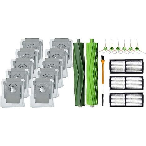 10 paquets de sacs sous vide pour Irobot Roomba I7 I7+/plus S9+ (9550) et 1 brosse à rouleau, brosse latérale