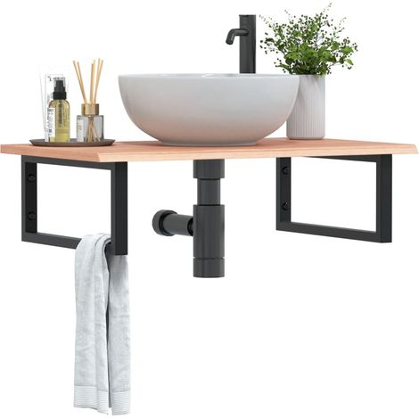 Waschtischplatte mit Halterung Stahl und Massivholz Eiche