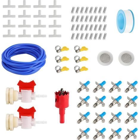 Kit de Système d'Abreuvement pour Lapin Kit Distributeur d'eau Étanche pour  16 Tétines Abreuvoir Cage pour hamster, lapin, furet, volaille et petits (1/5)