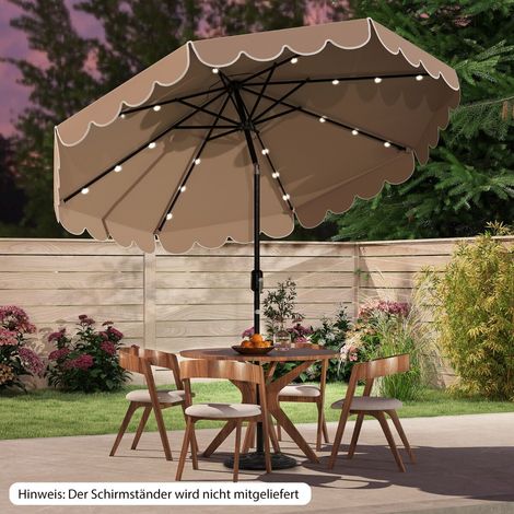 300 cm parasol with LED lighting, crank, and valance, garden parasol, market parasol, brown (1/5)