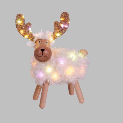 Petit mouton lumineux en bois 50 LED blanc chaud et couleur 31cm sur secteur (1/5)