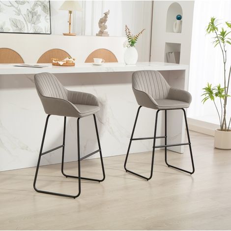 Lot de 2 tabourets de bar en tissu effet velours gris, avec accoudoirs, repose-pieds et pieds métal, chaise haute pour cuisine et îlot - CHICFURN (1/5)