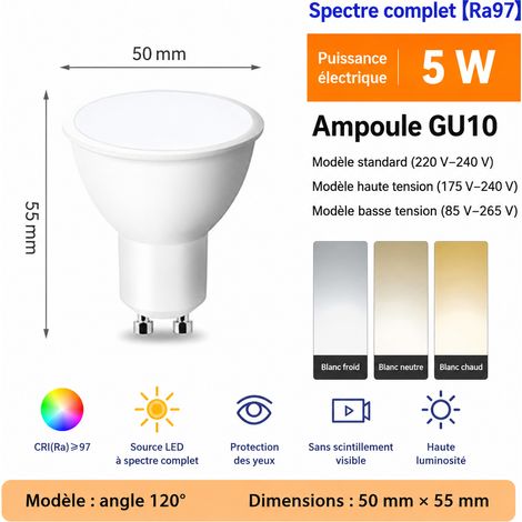 Ampoule Spot LED GU10 5W 120° Plat Lumière Neutre 120 5w réf 2893 5 × 5 × 1 cm 22 g – Livraison gratuite
