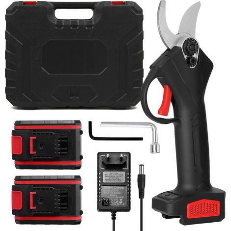 Tijeras de podar eléctricas inalámbricas de 30 mm, 2 baterías de iones de litio (2000 mAh) - Carga rápida, con bloqueo de seguridad (1/4)