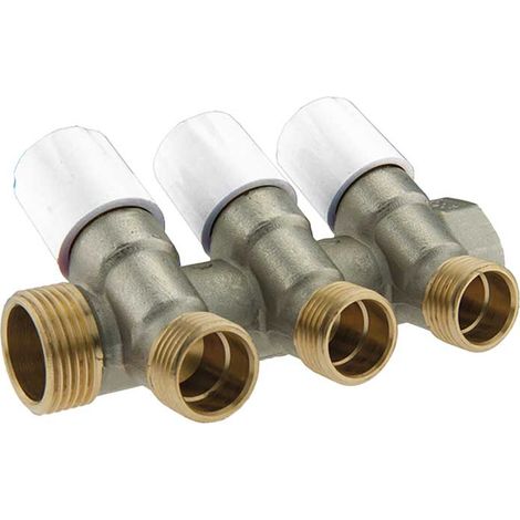 "COLLETTORE INCLINATO MASCHIO/FEMMINA 3/4"""" CON VITONI DI ARRESTO 4 Vie da 1/2""""M (16)"