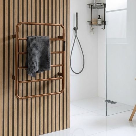 JTP Aero Electric Towel Rail 640mm H x 475mm W - Brushed Bronze (1/3)