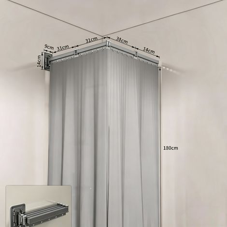 Rideau de douche pliant, étendoir à linge, tringle à rideau de douche pliable, anti-moisissure, imperméable, lavable, à fixation murale(4 plis)gris (1/5)