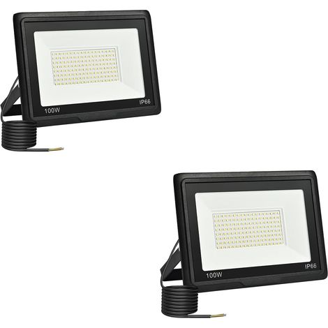 Lot de 2 projecteurs LED extérieurs 100W 10000LM IP66 Étanche Projecteur LED 3500K Blanc froid pour maison, garage, patio, terrasse, jardin (2 pièces)