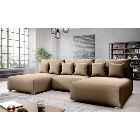 AX LIVING Ecksofa mit Schlaffunktion Ederra U 300 cm breit – beige Stoff