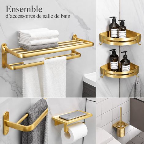 Ensemble d'accessoires de salle de bain mural en aluminium, ensemble K doré brossé, 1,5 kg – Livraison gratuite
