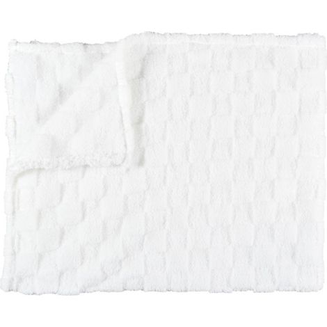 Plaid en Flanelle "Damier" 120x150cm Blanc (1/3)