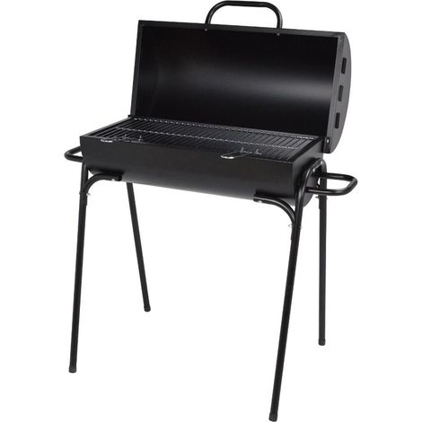 Barbecue rettangolare a carbonella con coperchio in acciaio smaltato e griglia in acciaio inox