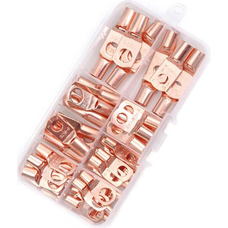 Jeu de 60 cosses à œil en cuivre pour câbles de batterie, connecteurs à sertir, avec 80 gaines thermorétractables assorties, idéal AC/DC. (1/5)