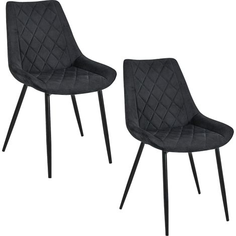 Lot de 2 chaises matelassées de salle à manger en velours AKORD SJ.0488 Noir (1/5)