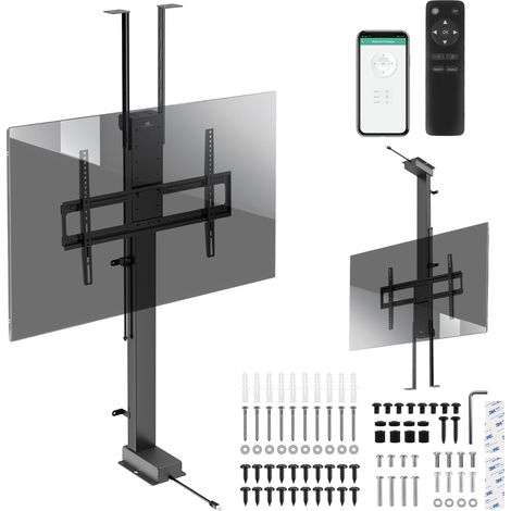 Support TV motorisé pour Plafond et Sol 43-88" 60 kg VESA 600 x 400 Télécommande Contrôle Vocal Système Anti-Collision Design élégant Acier Noir (1/5)