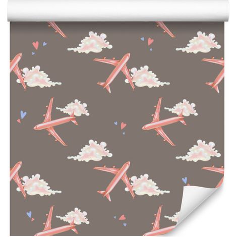 Papel pintado de aviones rosas para salón y dormitorio, 50x1000 cm. (1/5)