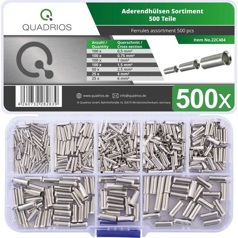 Quadrios 22C484 Aderendhülsen-Sortiment 0.5 mm², 0.75 mm², 1.0 mm², 1.5 mm², 2.5 mm², 4.0 mm², 6.0 m (1/5)